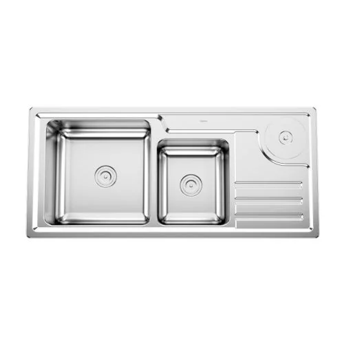 Cera Falcon Satin Finish Double Bowl Sink With Drain Board