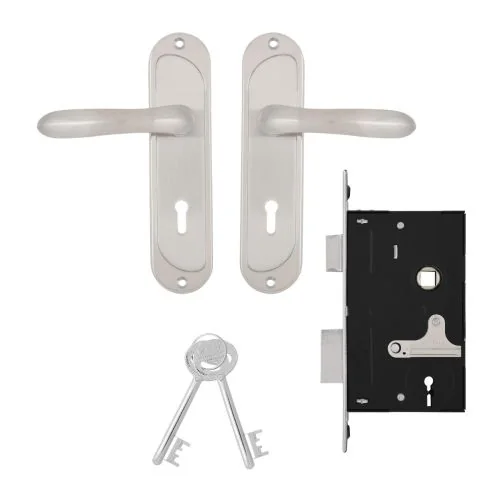 Godrej Diana 6 Levers Door Handle with Lock Set Satin Steel