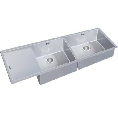 Carysil Micro Radius R10 Double Bowl SS-304 Kitchen Sink with Drainer 40"x20"x9" - Matt Finish