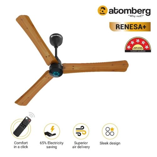 Atomberg Renesa+ 1200 mm BLDC Ceiling Fan with Remote Golden Oakwood