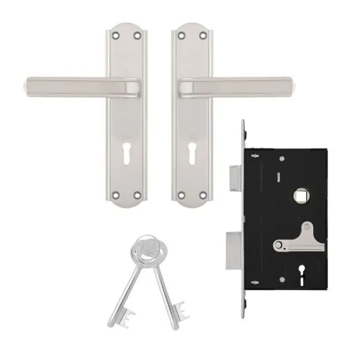 Godrej Stella 6 Levers Lock with Door Handle Set Satin Steel